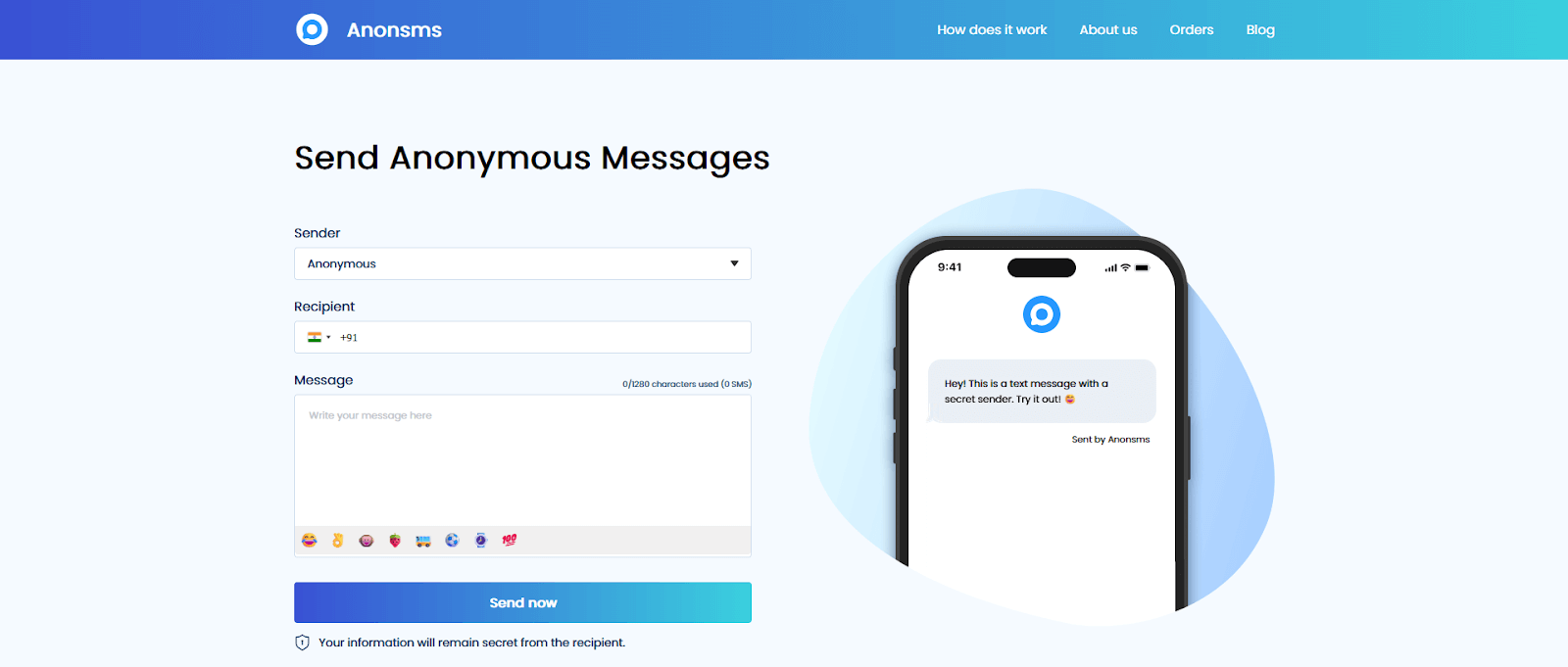 entering the phone number on ANONSMS