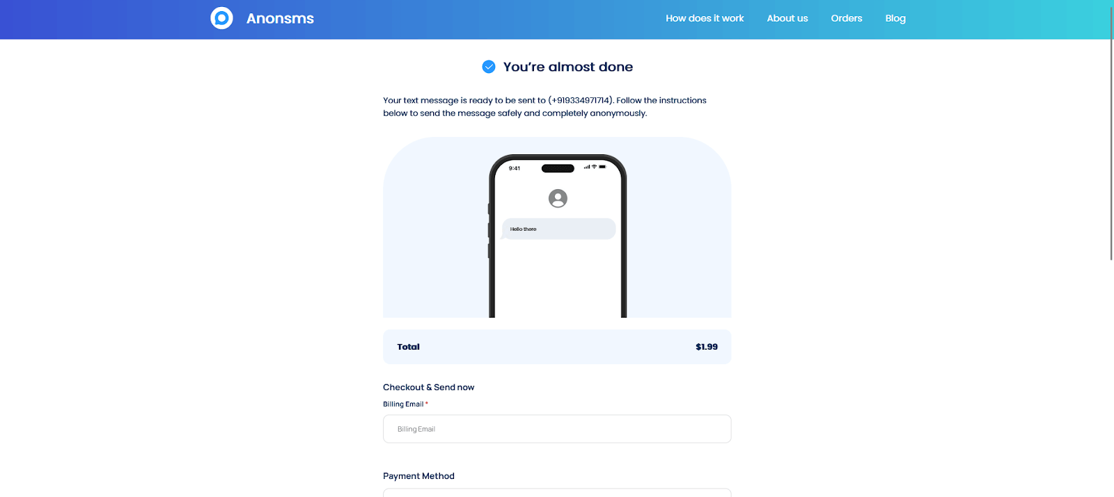 Payment options on ANONSMS