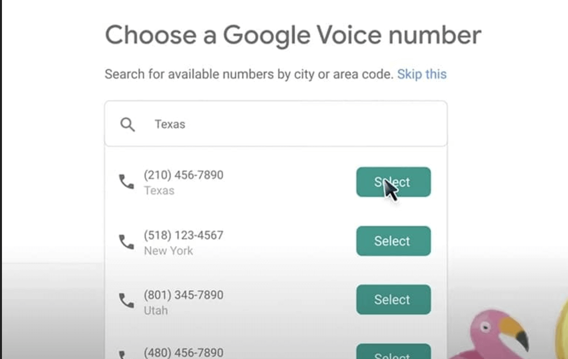 Select a free virtual number in Google Voice